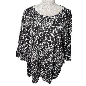Roman's women's 100% cotton cheetah 3/4 bell sleeve top, 1X